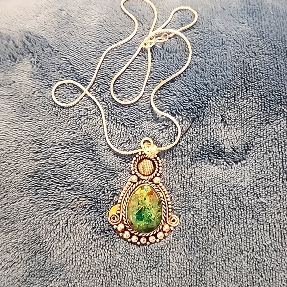 Sterling silver necklace with Chrysocolla - Picture 1 of 3